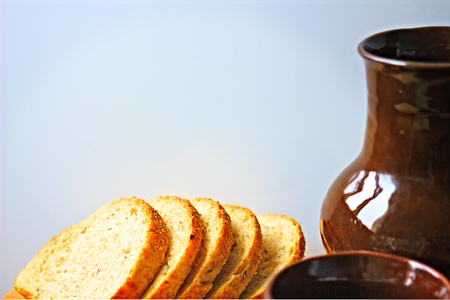 egg jug Smooth Bread brown tommy rooty soft tack tasty sunflower seeds beautiful appetizing breakfast light wallpaperの写真素材