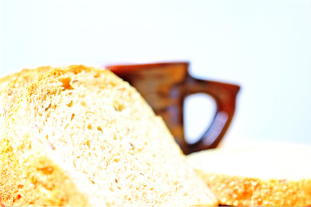 Appetizing tasty glass DrinkGlassful milk breakfast RollBun Loaf Cake light wallpaperの写真素材