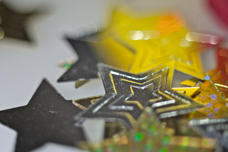 Christmas background. With presents, decorations and tinsel.の写真素材