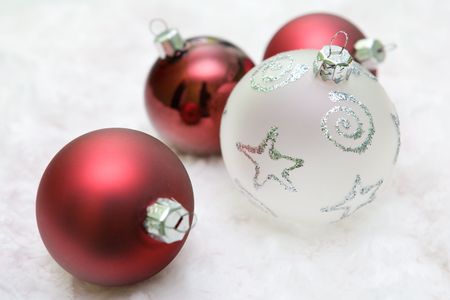 Mixed christmas balls in red and white colour.の写真素材