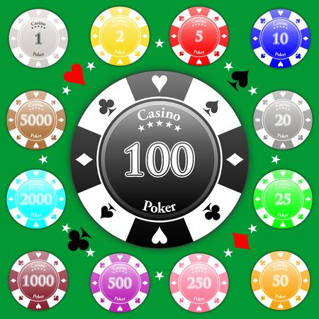 Set of poker chips of value from 1 to 5000.のイラスト素材