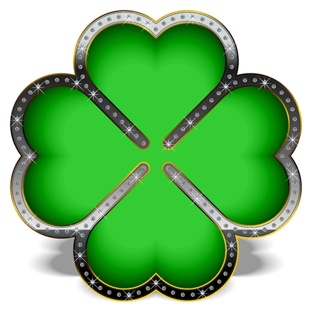 Green clover in a luxury frame, decorated with diamonds.のイラスト素材