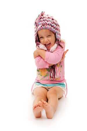 Happy Girl With Hat On White Background.の写真素材