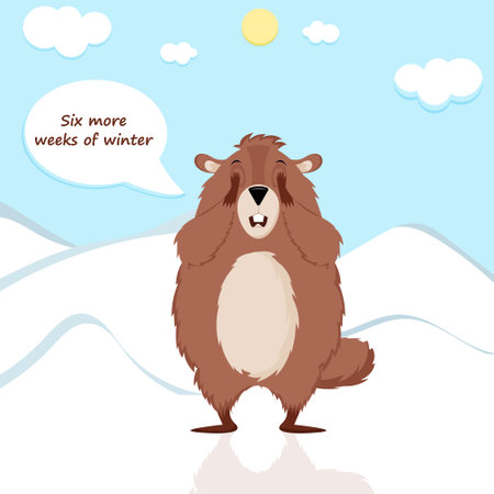 Happy Groundhog Day. Design with cute groundhog character who closes his eyes.のイラスト素材