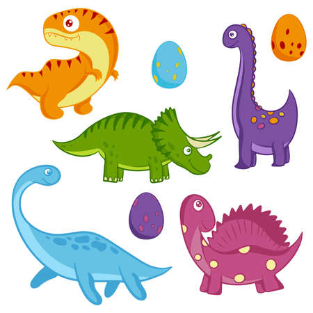 Dinosaur set. Funny colorful dinosaur in cartoon style. An animal of the Jurassic period. Vector.のイラスト素材