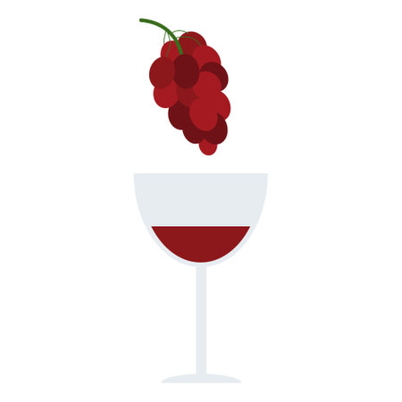 Wine, a glass of wine combined with grapes. Vector flat cartoon style.のイラスト素材