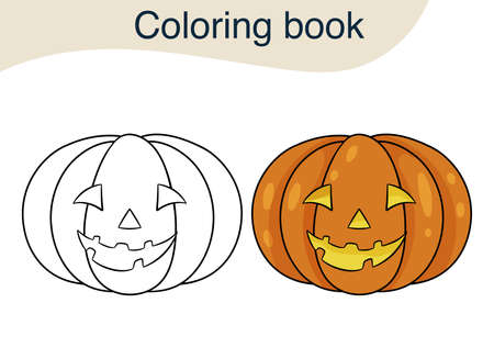 Pumpkin for Halloween. Hand-drawn vector illustration of contour for coloring book. Cartoon style.のイラスト素材