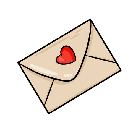 Closed envelope. Letter with heart. Vector illustration with outline. For greeting cards, posters, prints on clothes, emblems, logosのイラスト素材