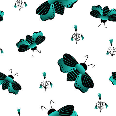 Seamless pattern of gradient and black butterflies. Template for the design of fashionable fabrics, home textiles, clothing, paper, wallpaper, unusual packaging, curtains. vector illustration.のイラスト素材