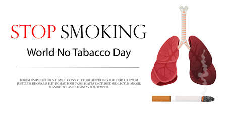 Poster, flyer or banner for World No Tobacco Day and an image of human lungs. Vector illustration, stop tobaccoのイラスト素材