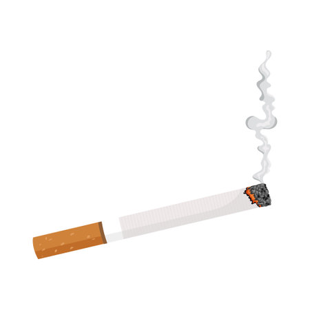 Smoldering cigarette with smoke. Vector illustration isolated white background.のイラスト素材