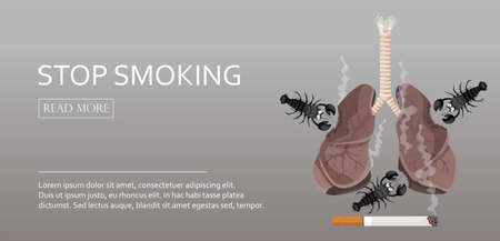 Stop smoking banner concept. Illustration of a lung smoker suffering from lung cancer. vector illustration.のイラスト素材