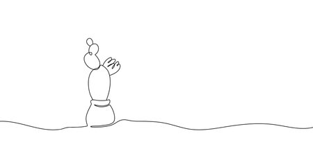 Continuous line drawing cactus in pot. Black and white vector illustration isolated on white backgroundのイラスト素材
