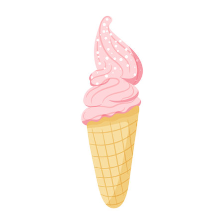 Pink ice cream in waffle cone. Vector illustration isolated on white backgroundのイラスト素材