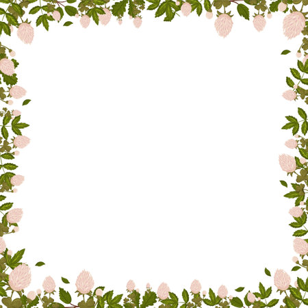 Spring square frame with clover flowers, shamrock and leaves. Summer vector borderのイラスト素材