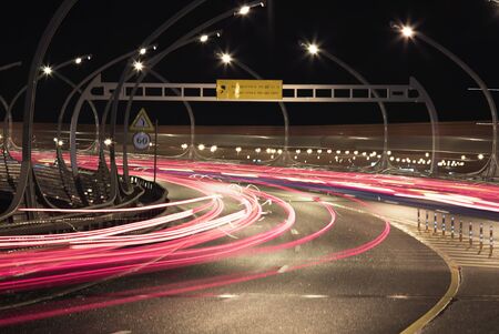 Night Traffic on Western Rapid Diameter in Saint Petersburg in the night