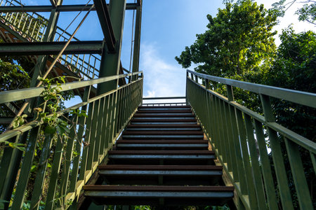 Staircase in the park with blue sky in the background.の写真素材