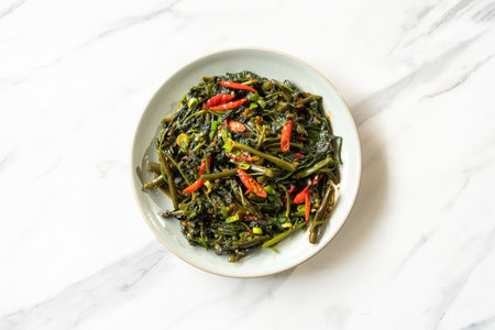 Stir-fried wakame seaweed with chili and garlicの写真素材