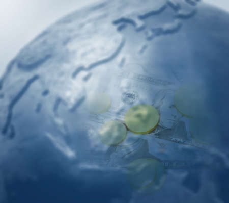 asia ecomomy concept with world map and white boxの写真素材