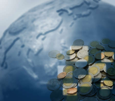 asia ecomomy concept with world map and white boxの写真素材