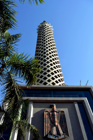Cairo, Egypt, May 18 2018: Selective focus of Cairo tower building, a free-standing concrete tower at 187 meters, 614 ft, the tallest structure in Egypt that was built from 1956 to 1961 lotus shapedのeditorial素材