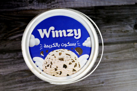 Cairo, Egypt, September 9 2023: Wimzy Ice cream biscuit creamy, frozen ice cream, confectionery and summertime concept, Wimzy biscuit cream, selective focusのeditorial素材