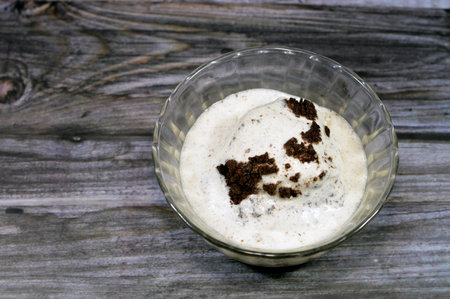 Ice cream biscuit creamy, frozen ice cream, confectionery and summertime concept, delicious frozen biscuit cream as a snack, cold treat candy creamy sweet sugary Ice-cream, selective focusの写真素材