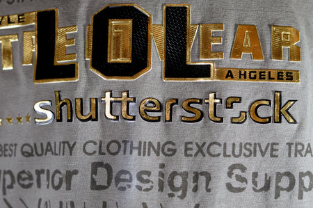 Cairo, Egypt, September 15 2023: a young boy with T shirt with written text, Shutterstock word on the shirt, Shutterstock, Inc. is an American provider of stock photography, footage and editing toolsのeditorial素材