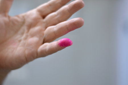 Election ink, indelible phosphoric ink or electoral stain, a semi-permanent ink or dye that is applied to the forefinger of voters during elections to prevent electoral fraud such as double votingの写真素材