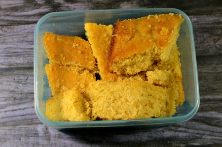 pieces of Bsissa Bsisa cake, Egyptian corn cake, baked in the oven and ready to be served as a snack...