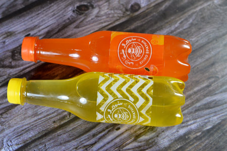 Cairo, Egypt, December 25 2023: Spiro Spathis mandarin orange and pineapple soda drink, Spiro Spathis Company was established in 1920 by Greek Foreigner SpiroSpathis, the 1st ever Soda Drink in Egyptのeditorial素材