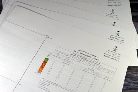 Cairo, Egypt, January 2 2024: Detailed soil survey of Hanidh and Urayirah areas in kingdom of Saudi Arabia, Maps, Topography and geographic locations of land potential of irrigated agricultureのeditorial素材