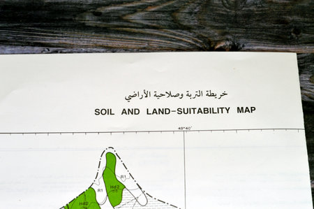 Cairo, Egypt, January 2 2024: Detailed soil survey of Hanidh and Urayirah areas in kingdom of Saudi Arabia, Maps, Topography and geographic locations of land potential of irrigated agricultureのeditorial素材