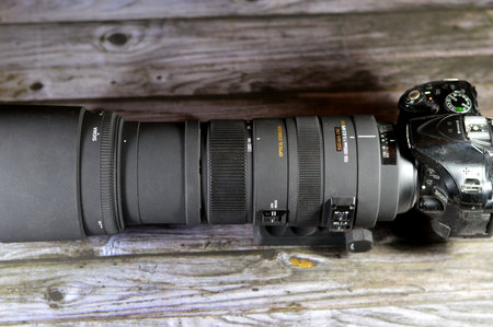 Cairo, Egypt, January 6 2024: The Sigma APO 150-500mm F5-6.3 DG OS HSM lens, a super-telephoto lens...