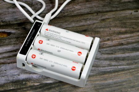 Cairo, Egypt, January 10 2024: 18650 battery cells, cylindrical lithium-ion battery common in...