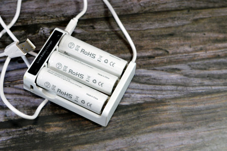 Cairo, Egypt, January 10 2024: 18650 battery cells, cylindrical lithium-ion battery common in...