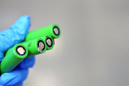 Cairo, Egypt, January 13 2024: 18650 battery pack cells, cylindrical lithium-ion battery common in electronic devices, LI-ON Rechargeable Batteries, commonly used in power tools, electric devicesのeditorial素材