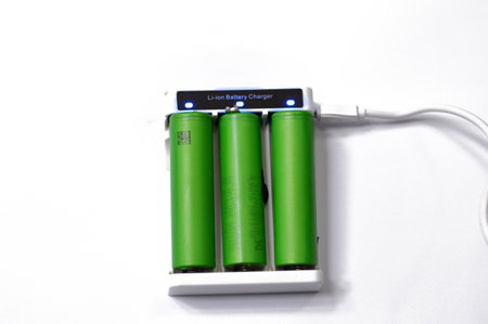 Cairo, Egypt, January 13 2024: 18650 battery pack cells, cylindrical lithium-ion battery common in electronic devices, LI-ON Rechargeable Batteries, commonly used in power tools, electric devicesのeditorial素材