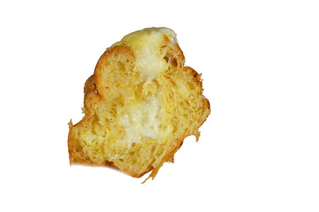 Pastry cream topping on a  baked Danish pastry stuffed sweet cheese cream and sweet syrup, sweet...
