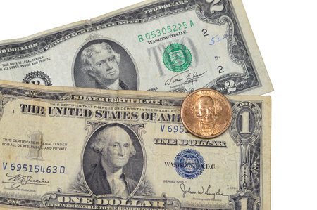 vintage retro old American money of one American dollar series 1935 banknote with George Washington,...