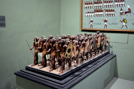 Cairo, Egypt, January 7 2023: The Ancient Egyptian military army of the pharaoh age, from the Citadel of Cairo museum, Egyptian ancient old historic monuments heritage description in a museumのeditorial素材
