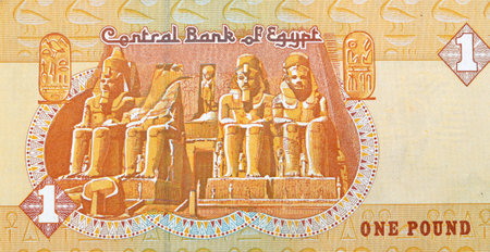 Large fragment of reverse side of 1 LE EGP one Egyptian pound money banknote bill features the main...