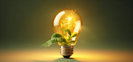 Eco energy concept. Light bulb with green plant inside. 3D renderingの素材