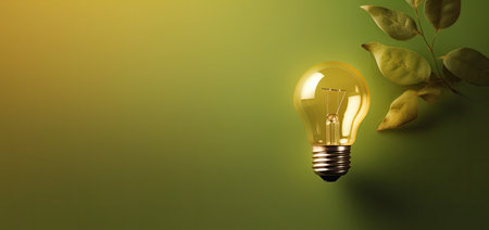 Idea concept with light bulb and green leaves on green background.の素材