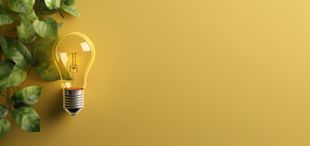 Idea concept with light bulb on yellow background. 3D illustrationの素材