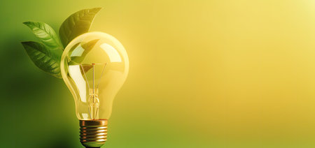 Green eco energy concept with light bulb and leaves. 3D illustrationの素材