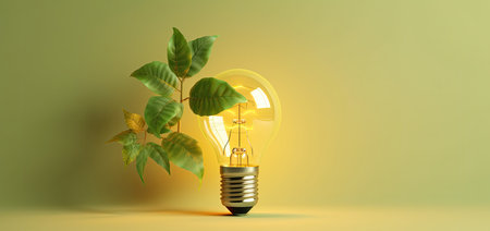 Energy saving light bulb with plant inside. 3d render illustration.の素材