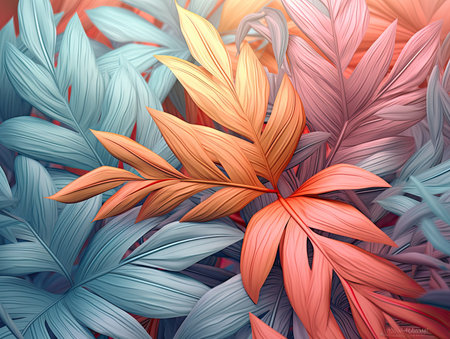 Tropical leaves background. Exotic pattern. Vector illustration.の素材