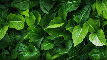 Green leaves background. Top view, flat lay. Nature concept.の素材
