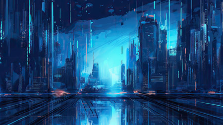 Abstract futuristic night city. Futuristic city background. 3d renderingの素材